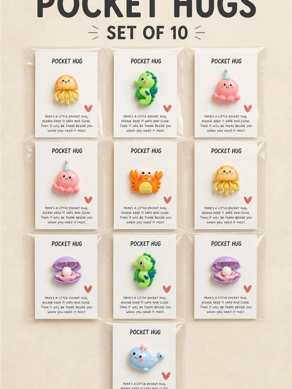 Pocket Hug Small Pets Charm Set - Assorted Pastel Colors set of 10